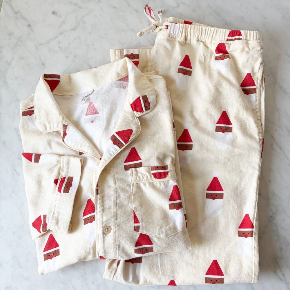 Hanna Andersson Holiday Flannel Pajama Set Scandi Santa on Almond Adult L